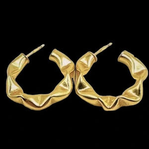 18k Gold Tone C  shaped Needle Hollow Hoop Earrings